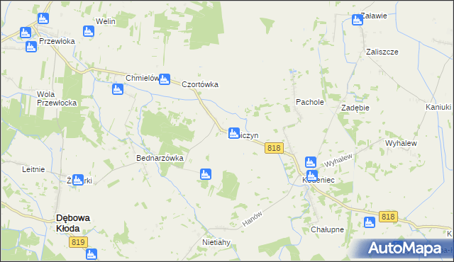 mapa Lubiczyn gmina Dębowa Kłoda, Lubiczyn gmina Dębowa Kłoda na mapie Targeo