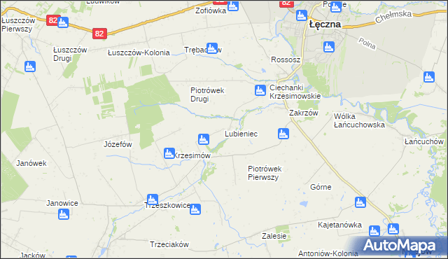 mapa Lubieniec gmina Mełgiew, Lubieniec gmina Mełgiew na mapie Targeo