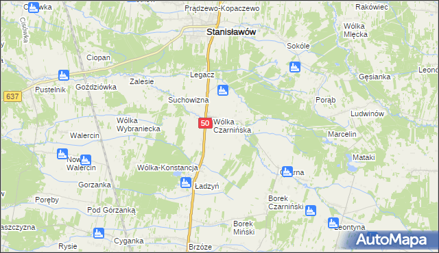 mapa Lubomin gmina Stanisławów, Lubomin gmina Stanisławów na mapie Targeo