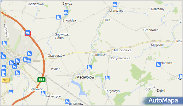 mapa Luboradz gmina Mściwojów, Luboradz gmina Mściwojów na mapie Targeo