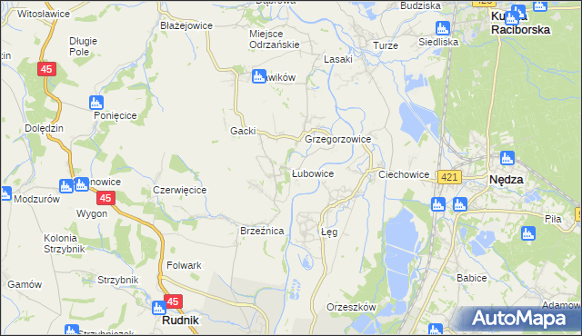 mapa Łubowice gmina Rudnik, Łubowice gmina Rudnik na mapie Targeo