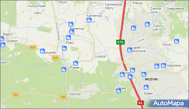 mapa Lubsza gmina Woźniki, Lubsza gmina Woźniki na mapie Targeo