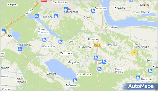 mapa Ludwików gmina Gąbin, Ludwików gmina Gąbin na mapie Targeo