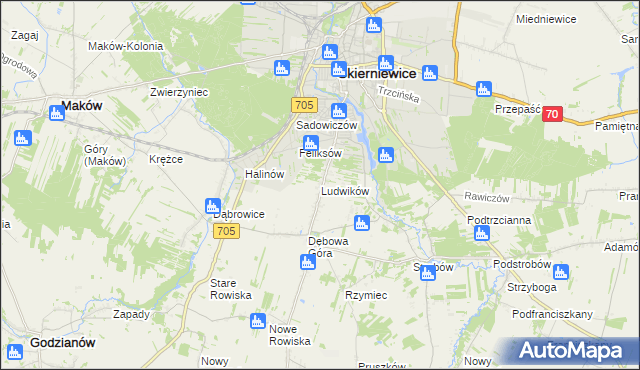 mapa Ludwików gmina Skierniewice, Ludwików gmina Skierniewice na mapie Targeo