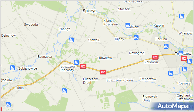 mapa Ludwików gmina Spiczyn, Ludwików gmina Spiczyn na mapie Targeo