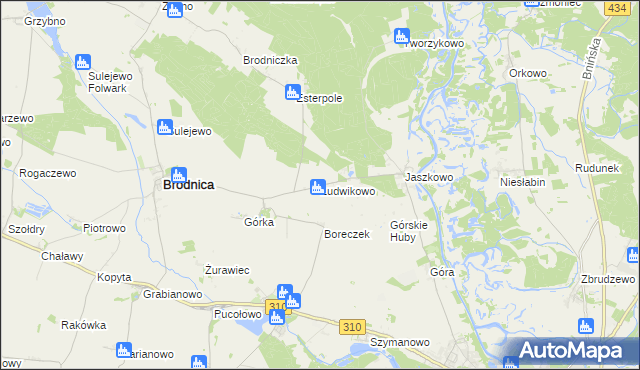 mapa Ludwikowo gmina Brodnica, Ludwikowo gmina Brodnica na mapie Targeo