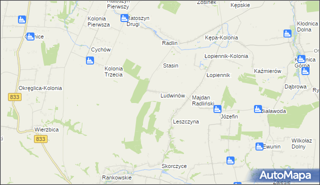 mapa Ludwinów gmina Borzechów, Ludwinów gmina Borzechów na mapie Targeo