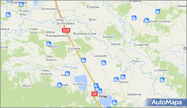 mapa Łukówiec gmina Firlej, Łukówiec gmina Firlej na mapie Targeo
