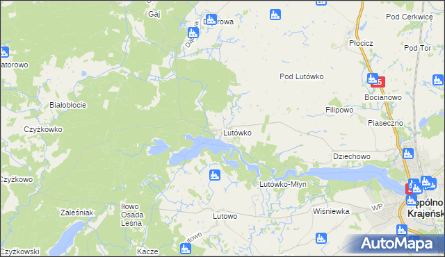 mapa Lutówko gmina Sępólno Krajeńskie, Lutówko gmina Sępólno Krajeńskie na mapie Targeo