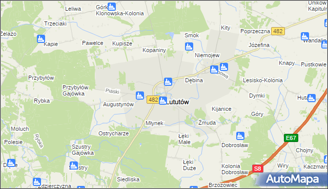 mapa Lututów, Lututów na mapie Targeo