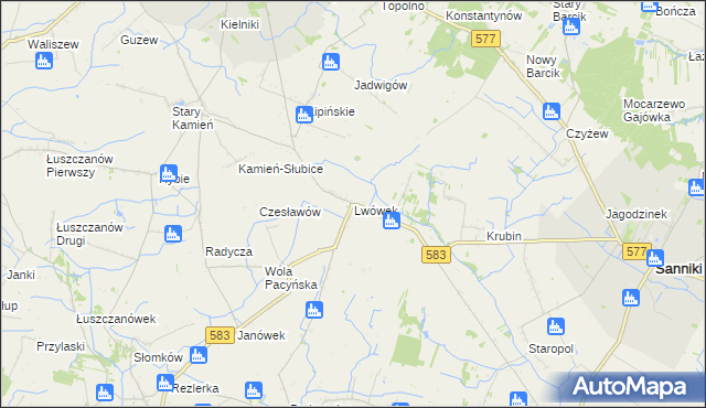 mapa Lwówek gmina Sanniki, Lwówek gmina Sanniki na mapie Targeo