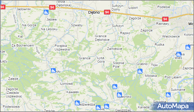 mapa Łysa Góra gmina Dębno, Łysa Góra gmina Dębno na mapie Targeo