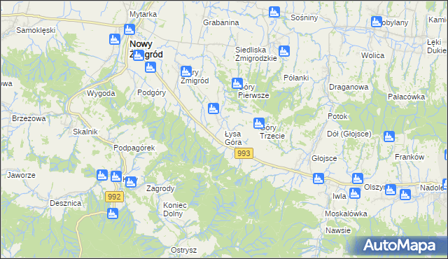 mapa Łysa Góra gmina Nowy Żmigród, Łysa Góra gmina Nowy Żmigród na mapie Targeo