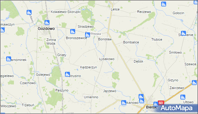 mapa Łysakowo gmina Gozdowo, Łysakowo gmina Gozdowo na mapie Targeo