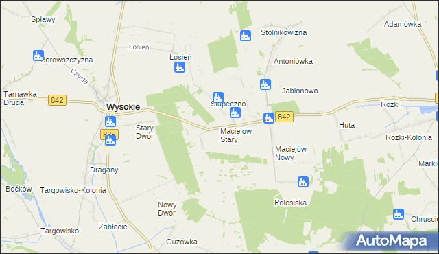 mapa Maciejów Stary gmina Wysokie, Maciejów Stary gmina Wysokie na mapie Targeo