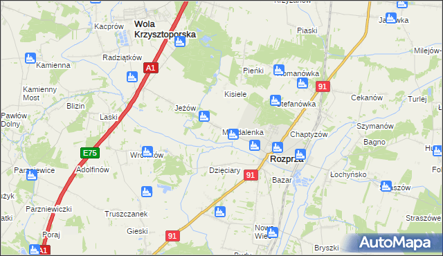 mapa Magdalenka gmina Rozprza, Magdalenka gmina Rozprza na mapie Targeo