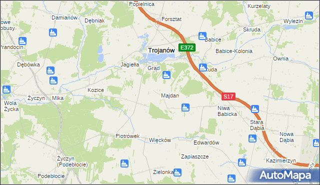 mapa Majdan gmina Trojanów, Majdan gmina Trojanów na mapie Targeo