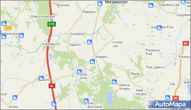 mapa Majewo gmina Morzeszczyn, Majewo gmina Morzeszczyn na mapie Targeo