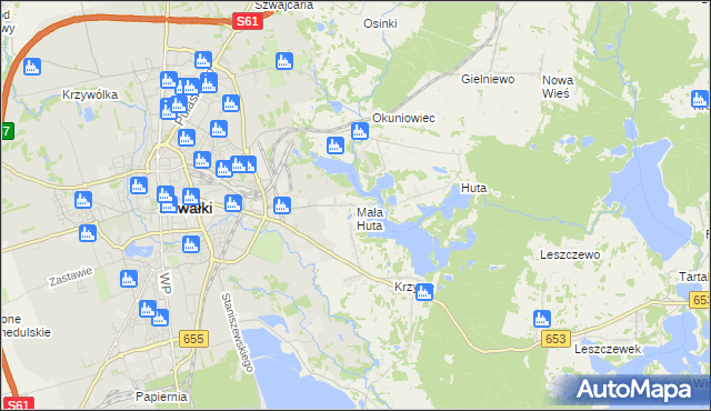 mapa Mała Huta gmina Suwałki, Mała Huta gmina Suwałki na mapie Targeo