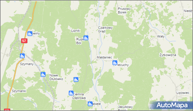 mapa Małdaniec, Małdaniec na mapie Targeo