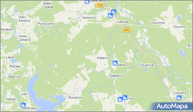 mapa Malęcino, Malęcino na mapie Targeo