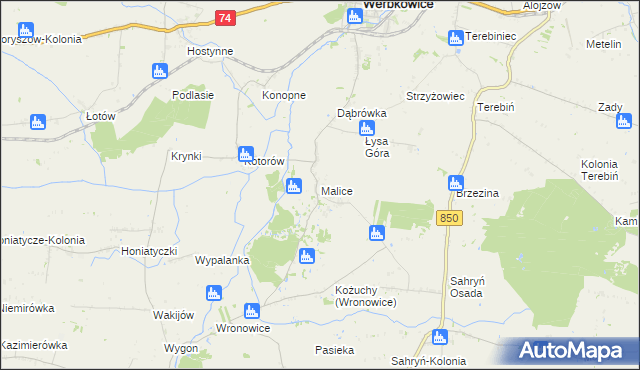 mapa Malice gmina Werbkowice, Malice gmina Werbkowice na mapie Targeo