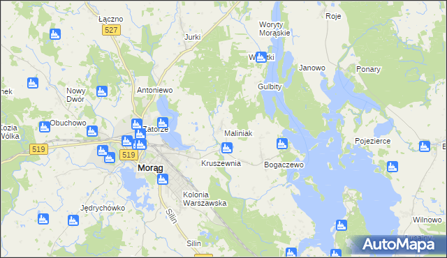 mapa Maliniak gmina Morąg, Maliniak gmina Morąg na mapie Targeo