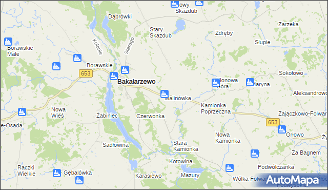 mapa Malinówka gmina Bakałarzewo, Malinówka gmina Bakałarzewo na mapie Targeo