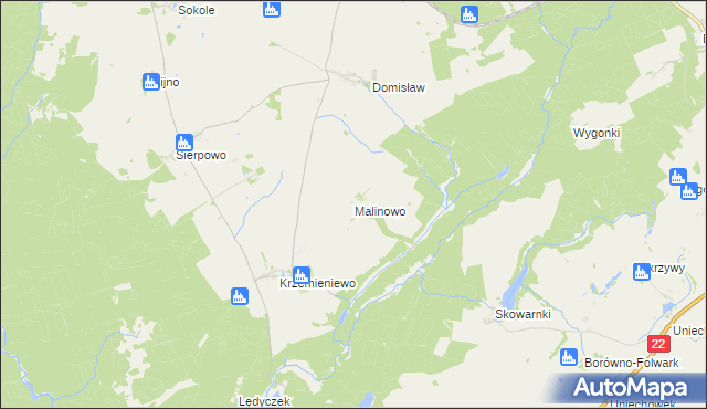 mapa Malinowo gmina Czarne, Malinowo gmina Czarne na mapie Targeo
