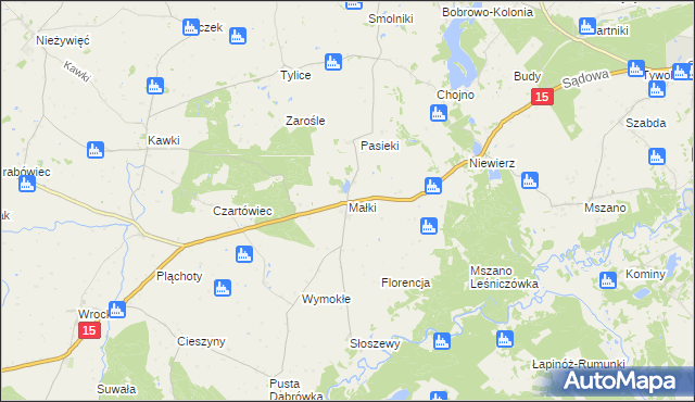 mapa Małki gmina Bobrowo, Małki gmina Bobrowo na mapie Targeo