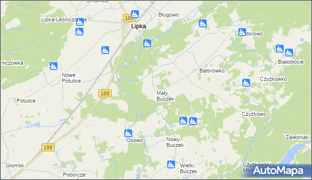 mapa Mały Buczek gmina Lipka, Mały Buczek gmina Lipka na mapie Targeo