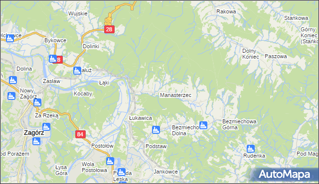 mapa Manasterzec, Manasterzec na mapie Targeo