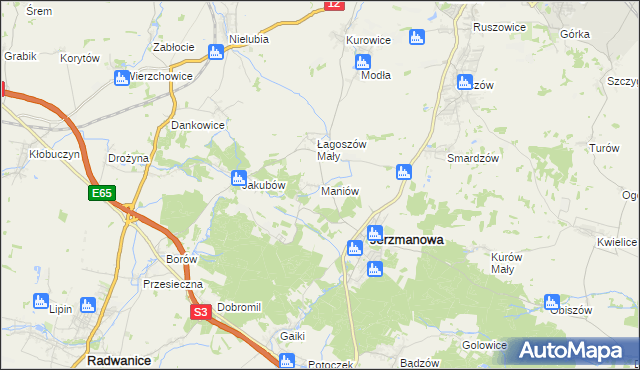 mapa Maniów gmina Jerzmanowa, Maniów gmina Jerzmanowa na mapie Targeo