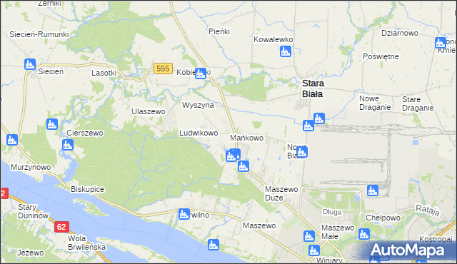 mapa Mańkowo gmina Stara Biała, Mańkowo gmina Stara Biała na mapie Targeo