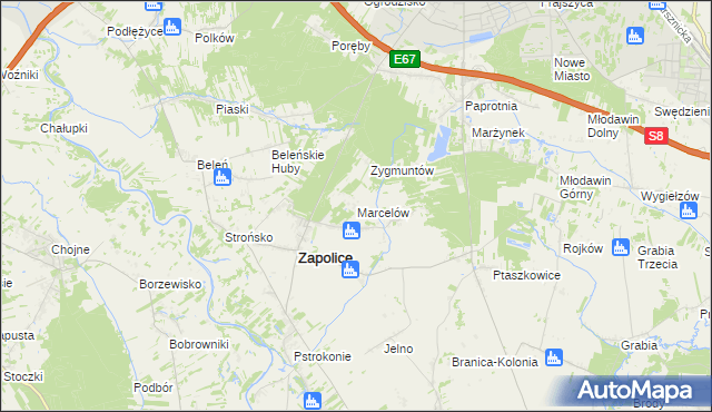 mapa Marcelów gmina Zapolice, Marcelów gmina Zapolice na mapie Targeo