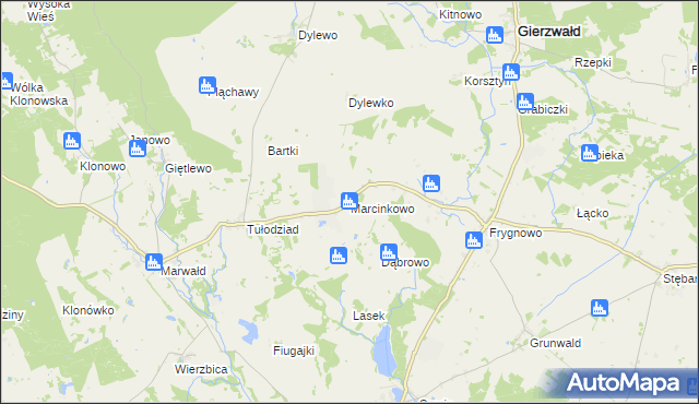 mapa Marcinkowo gmina Grunwald, Marcinkowo gmina Grunwald na mapie Targeo