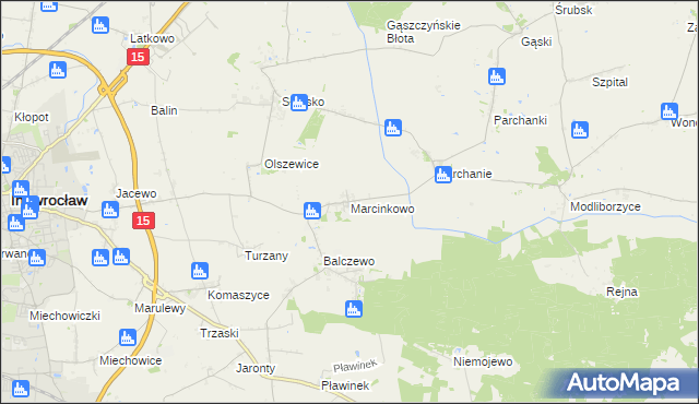 mapa Marcinkowo gmina Inowrocław, Marcinkowo gmina Inowrocław na mapie Targeo