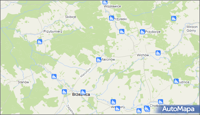 mapa Marcinów gmina Brzeźnica, Marcinów gmina Brzeźnica na mapie Targeo