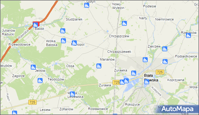 mapa Marianów gmina Biała Rawska, Marianów gmina Biała Rawska na mapie Targeo