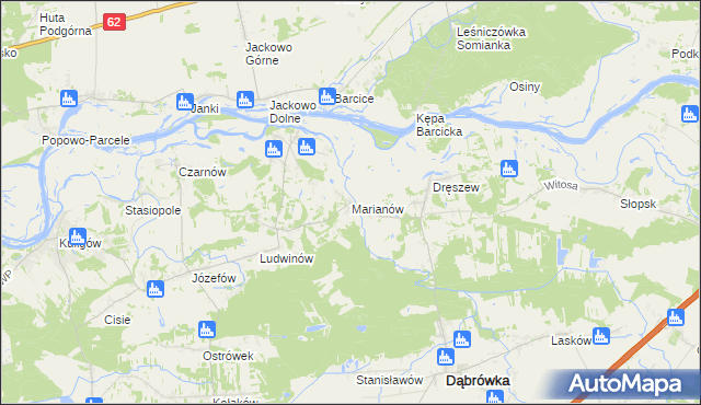 mapa Marianów gmina Dąbrówka, Marianów gmina Dąbrówka na mapie Targeo