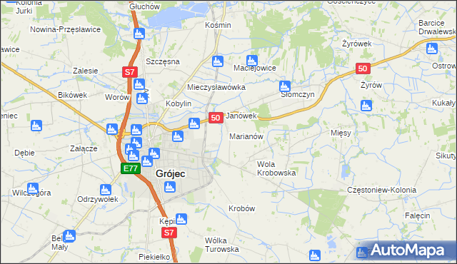 mapa Marianów gmina Grójec, Marianów gmina Grójec na mapie Targeo