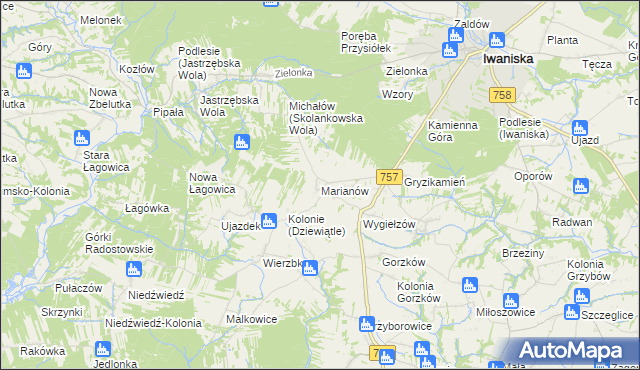 mapa Marianów gmina Iwaniska, Marianów gmina Iwaniska na mapie Targeo