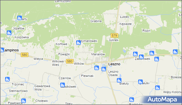 mapa Marianów gmina Leszno, Marianów gmina Leszno na mapie Targeo