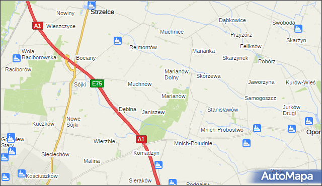 mapa Marianów gmina Strzelce, Marianów gmina Strzelce na mapie Targeo