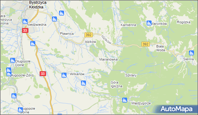 mapa Marianówka gmina Bystrzyca Kłodzka, Marianówka gmina Bystrzyca Kłodzka na mapie Targeo