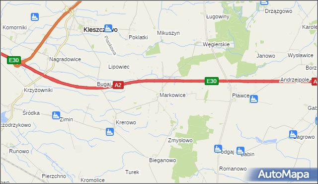 mapa Markowice gmina Kleszczewo, Markowice gmina Kleszczewo na mapie Targeo