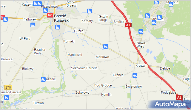 mapa Markowo gmina Włocławek, Markowo gmina Włocławek na mapie Targeo