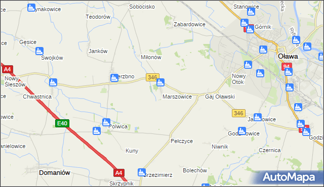 mapa Marszowice gmina Oława, Marszowice gmina Oława na mapie Targeo