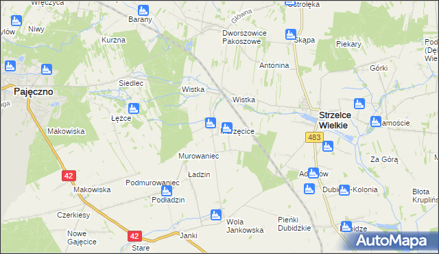mapa Marzęcice gmina Strzelce Wielkie, Marzęcice gmina Strzelce Wielkie na mapie Targeo