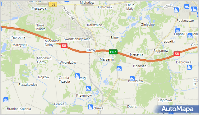 mapa Marzenin gmina Sędziejowice, Marzenin gmina Sędziejowice na mapie Targeo